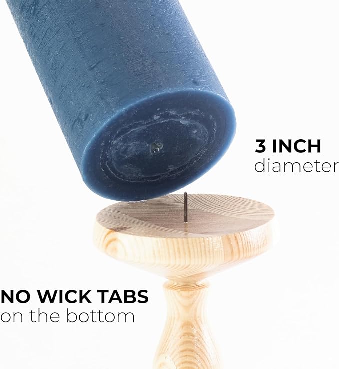 Dark Blue Pillar Candles 3x8 Inch – Set of 2 Unscented Dripless Large Candles - Image 2