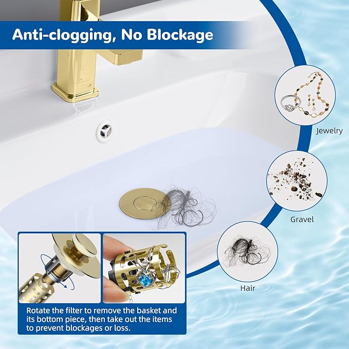 Hibbent 2 PCS Upgraded 3 in 1 Bathroom Sink Drain Strainer, Pop Up Stopper - Image 2