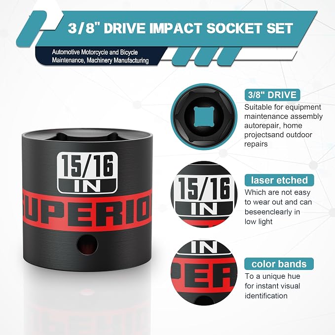 12 Piece 3/8" Drive Impact Socket Set, 5/16" - Image 4