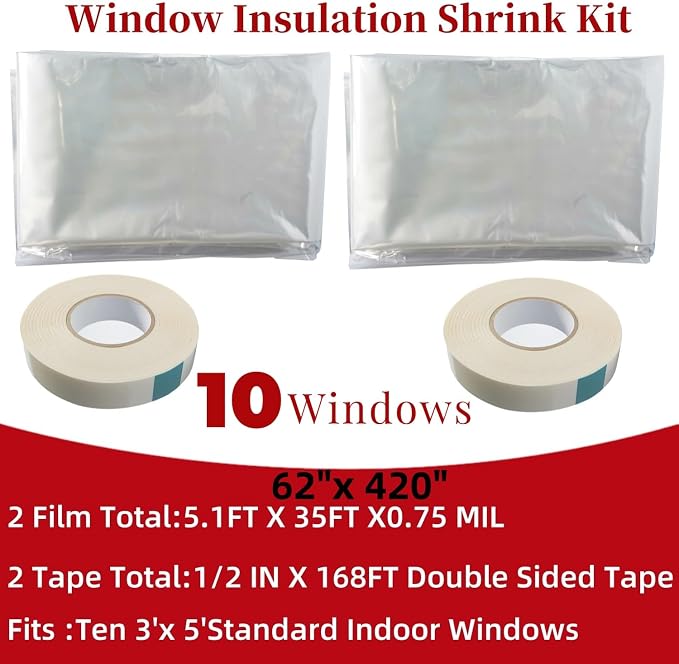 10-Window Shrink Film Window Insulation kit（62-Inch x 420-Inch） | Insulating - Image 4