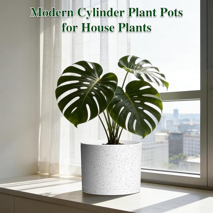 Plant Pots, 10/9/8 Inch 3 Pack Cylindrical Flower Pots - Image 7
