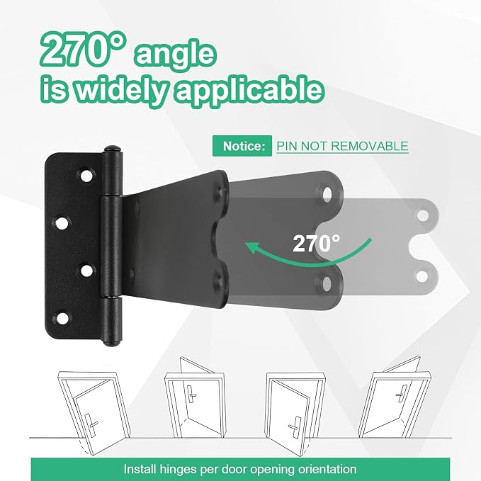 6“ Gate Hinges, 280 Lbs Capacity, 6 Pack Matte Black Heavy Duty Hinge | T-Strap - Image 5