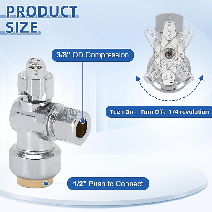 12PCS Push Angle Stop Valve 1/2"x3/8" - Image 8