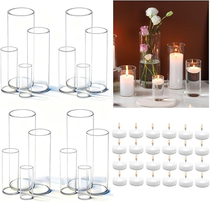 UDU Set of 16 Cylinder Glass Vases and 24 Pcs Floating Candles by Unknown