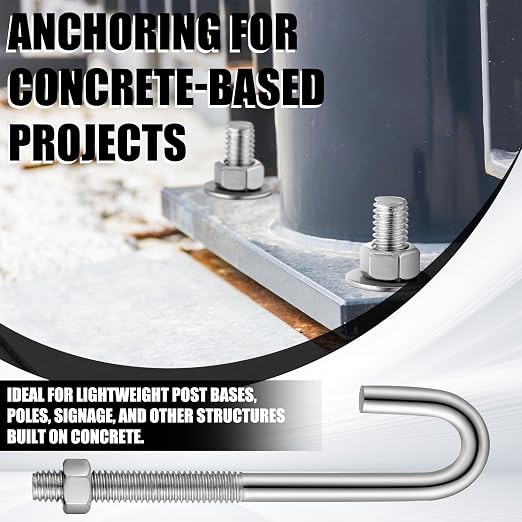Yaocom 10 Pcs J Bolt with Nut 3/8"-16 x 5 Stainless Steel Concrete Anchors - Image 4