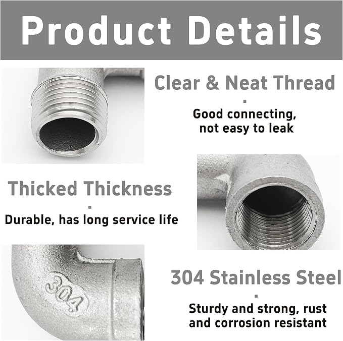 2Pcs 90 Degree Street Elbow, 3/8" NPT Male x 3/8" NPT Female, 304 Stainless - Image 5