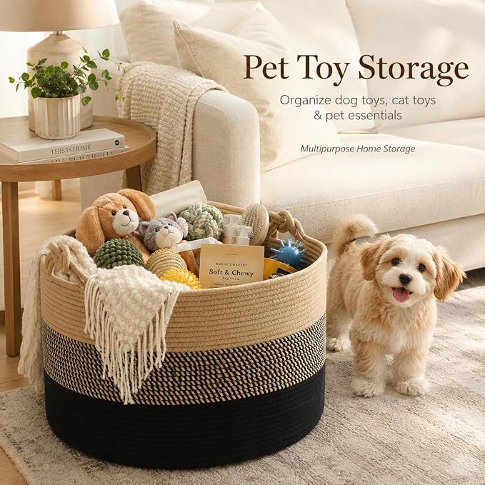 KAKAMAY Large Blanket Basket, Woven Rope Baskets - Image 4