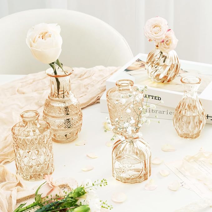Clear Amber Gold Glass Bud Vase Set of 14 Pcs, Small Bud Vases in Bulk - Image 5