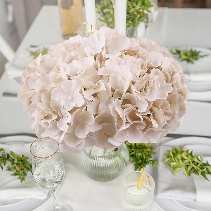 AVIVIHO 10pcs Beige Hydrangea Artificial Flowers Bulk Fake Flowers Hydrangea - Image 6