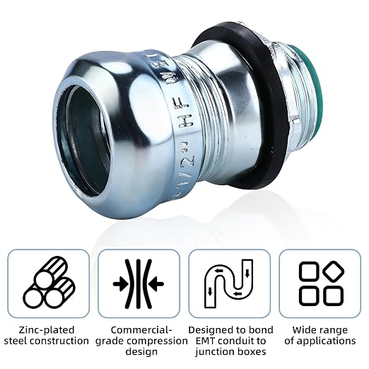 1/2 Inch EMT Raintight Compression Connector, Zinc Plated Steel Electrical - Image 5