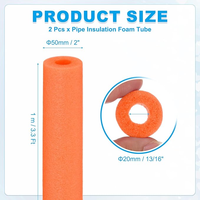 PATIKIL Pipe Insulation Foam Tube Foam Pipe Tubing Covers Orange 2Pcs | 13/16" - Image 2