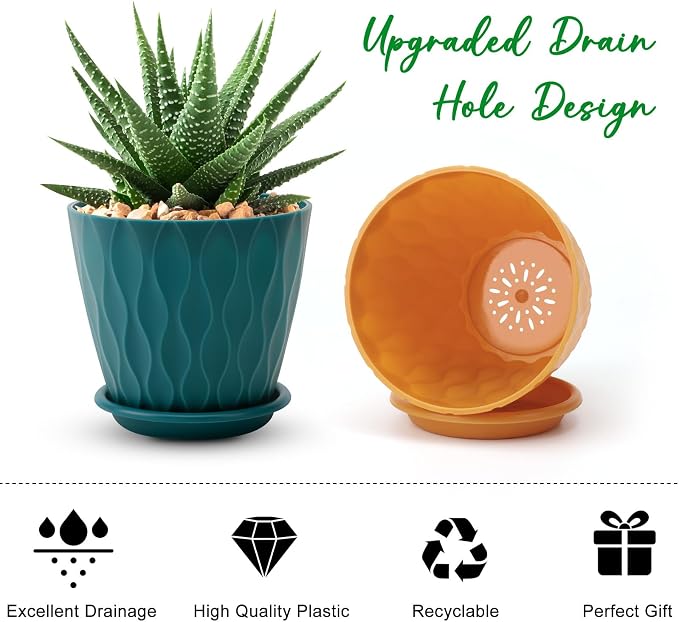 YNNICO 4 inch Plant Pots, 5 Pack Flower Pots Outdoor Indoor, Planters - Image 3