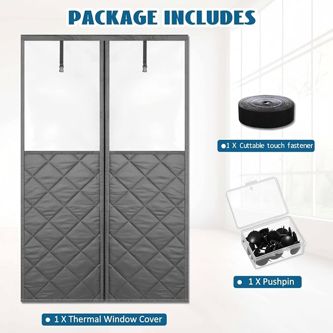 Cinnvoice 62x38 Inch Window Insulation Kit, Zipper Thermal Cover 3x5 ft | - Image 6