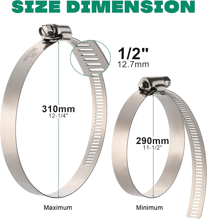 OURU 12 Inch Hose Clamps, Adjustable 11-1/2"-12-1/4", Rust Resistant, Large - Image 2