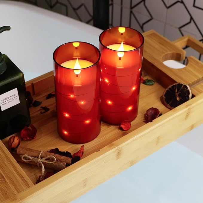 NURADA Flickering Flameless Candles: Built-in Star String Lights Battery - Image 5