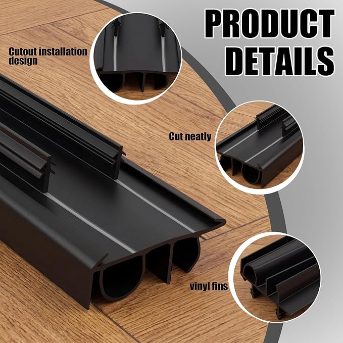 Pushglossy 4 Pcs Kerf Style Door Bottom Seal 36" Black Draft Stopper | 1-3/4" - Image 3