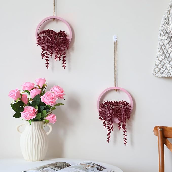 2 Pack Fake Plants Artificial Wall Hanging Succulents Plant | Boho Hanging - Image 4