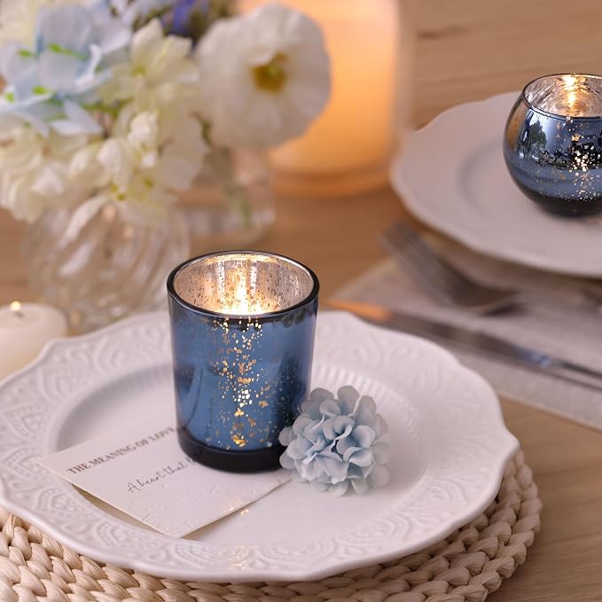 12PCS Assorted Blue Votive Candle Holders, Mercury Tealight Candle Holder Glass - Image 6