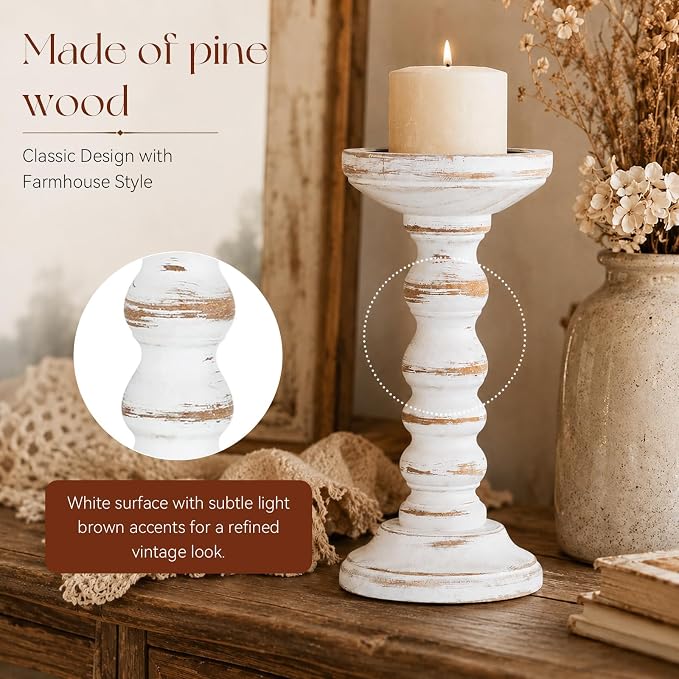 Wood Candle Holder for Pillar, Table Centerpiece, Tall Shabby Chic Decor - Image 3