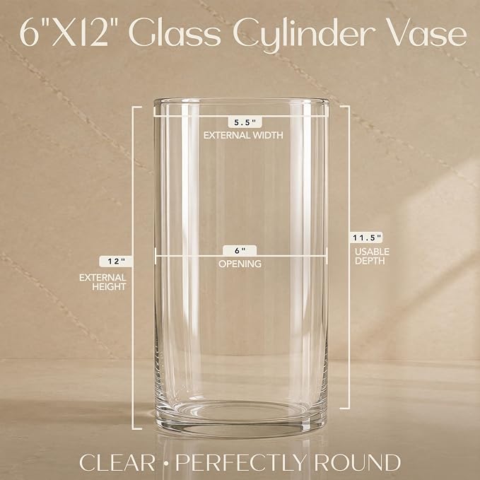 Royal Imports Glass Cylinder Vase 6"x 12" Tall Set of 6 | Cylinder Vases - Image 2