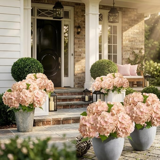 Beige Neutral Real Touch Hydrangea Artificial Flowers, Latex | 21" Long Stems - Image 7