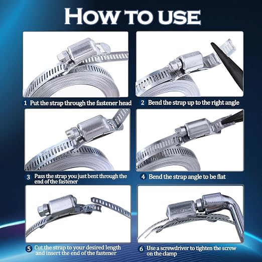 304 Stainless Steel Hose Clamp Assortment Kit, DIY 6.5FT Metal Strap + 4 - Image 3