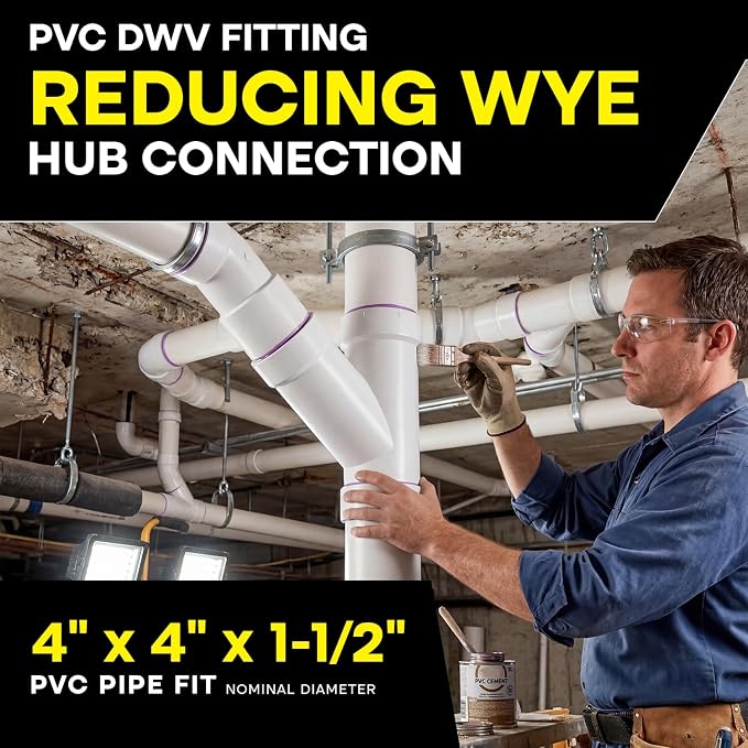 SUPPLYGIANT™ 4" x 4" x 1-1/2" PVC DWV Wye Reducing Hub – White PVC Drain - Image 2