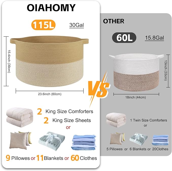 OIAHOMY 115L Extra Large Blanket Basket - Image 2