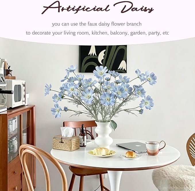4 Pcs Light Blue 24" Tall Artificial Cosmos Flowers - Image 3