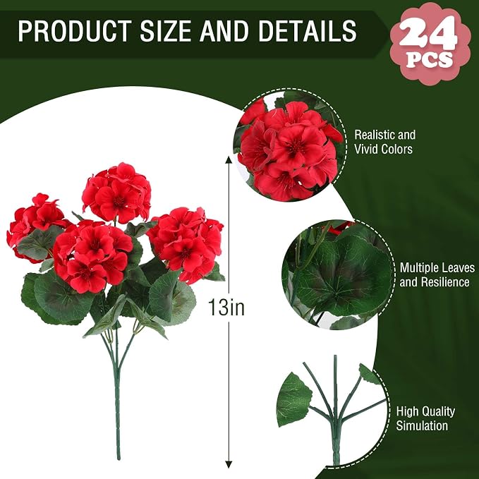 Hananona 24 Pcs Artificial Geranium Flowers - Image 2