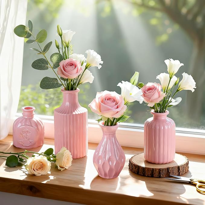 UPBUD Baby Pink Glass Bud Vases Set of 12, Mini Vase - Image 8