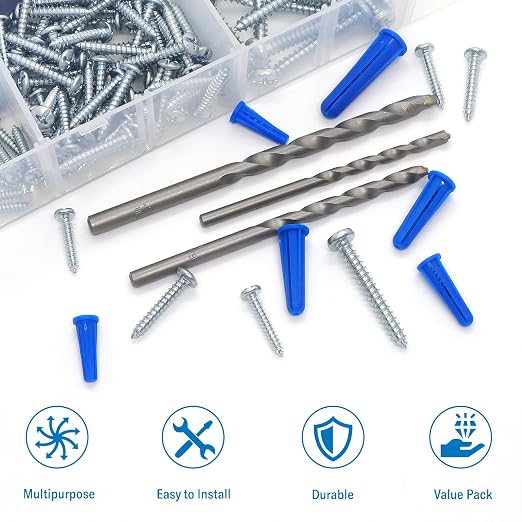 Conical Concrete Wall Anchors and Screws Assortment Kit, 114 Brick Wall Anchors - Image 4