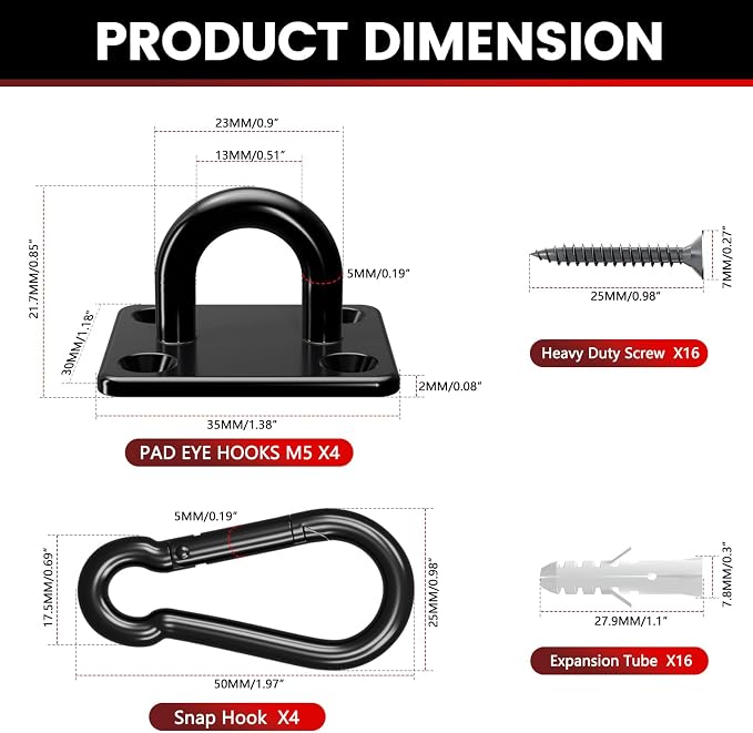 304 Stainless Steel Pad Eye Snap Hook, M5 Ceiling Hook 500Lb, Yoga Gym Equipment - Image 2
