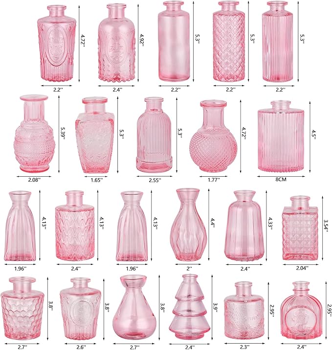 22 Pack Pink Glass Bud Vases, Vintage Small Flower Vases - Image 2