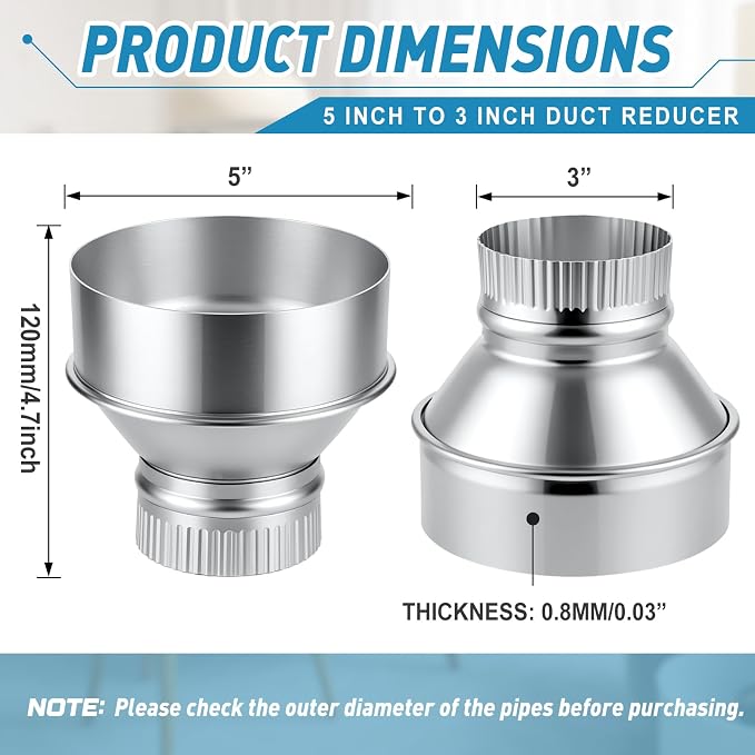 1 Pcs 5 Inch to 3 Inch Duct Reducer Increaser | Galvanized Steel Air Duct - Image 2
