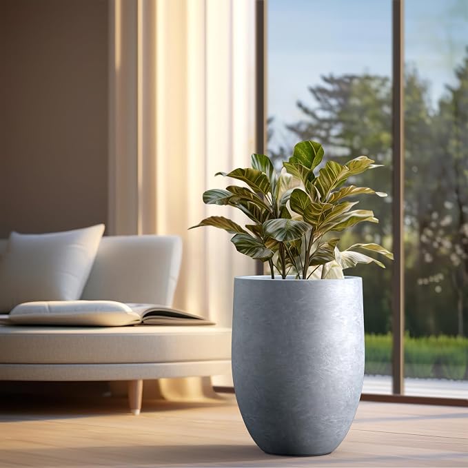 Kante Large Round Bullet Blue Gray Concrete Planter 21.7" Tall, Outdoor | - Image 6