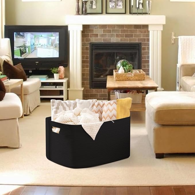 OIAHOMY XXLarge Rectangle Blanket Basket-96L, Cotton Woven Basket - Image 2