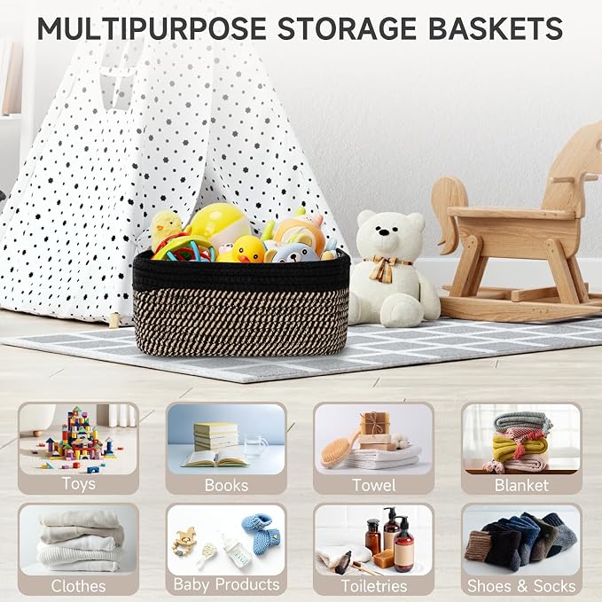 3 Pack Small Storage Baskets for Organizing, 11.8×7.8×5.1", Cotton Rope Basket - Image 5