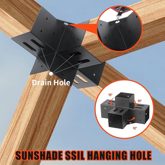 2 Pcs 4"x 4" Pergola Brackets Post | 4-Way 90° Right Angle Corner Bracket|DIY - Image 3
