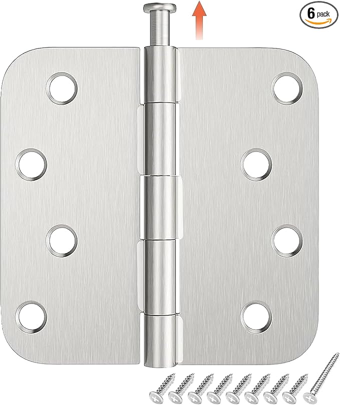 HOSOM 6 Pack Rounded Door Hinges 4 Inch 5/8'' Radius Corner, Satin Nickel by HOSOM