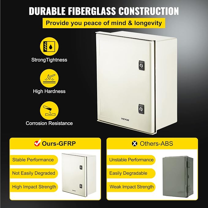 VEVOR Electrical Enclosure Box, 15.7'' ×11.8'' ×7.9'', Fiberglass Junction Box - Image 3