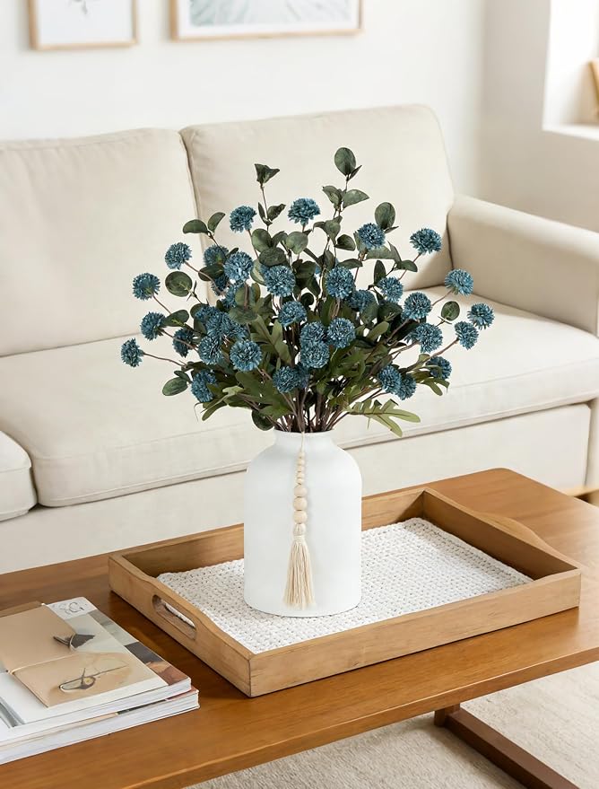 BLOSMON Dusty Blue Flowers, Fake Mums Centerpieces Table Decorations | - Image 9