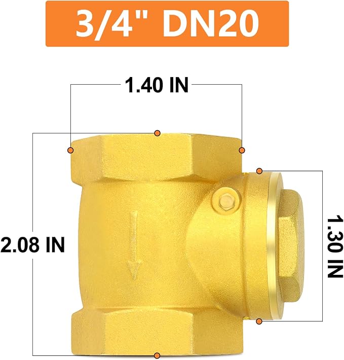GASHER 1PCS Brass Swing Check Valve 3/4" Female Thread, Backflow Prevention - Image 2