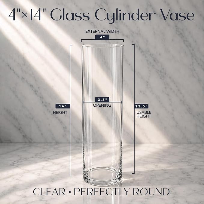 Royal Imports Glass Cylinder Flower Vase 4" Wide x 14" Tall, Floating & Votive - Image 2