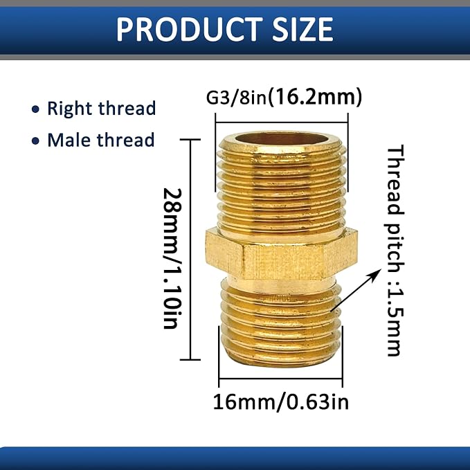 1 Pcs M16 x 1.5mm Male to G3/8in Male Adapter, Welding Hose Coupler Adapte - Image 2