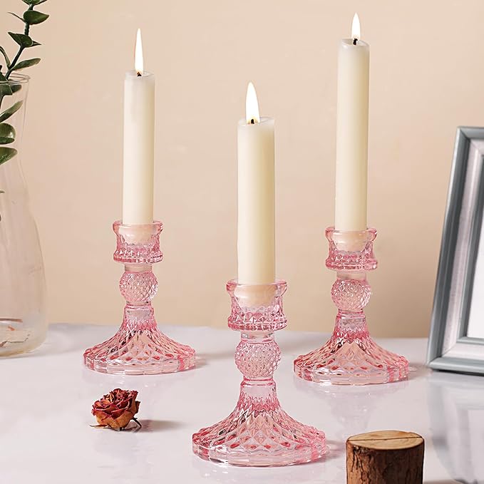 12Pcs Pink Candlestick Holders Set- 4" H Taper Candle Holders Bulk, Glass - Image 5
