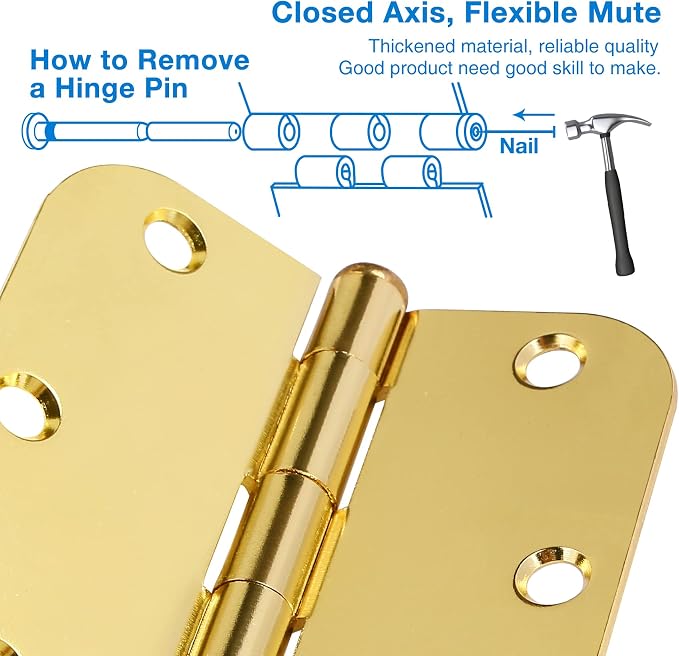 Door Hinges Polished Brass 3.5 Inch Interior Door Hinges Bright Gold 12 Pack - Image 4