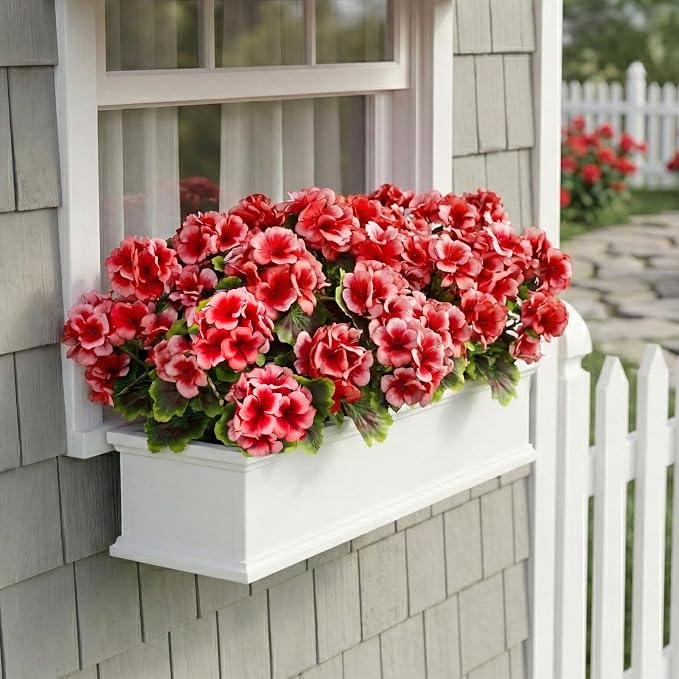 lovemoon 8 Pcs Artificial Geranium Plant Realistic Silk Flowers - Image 6