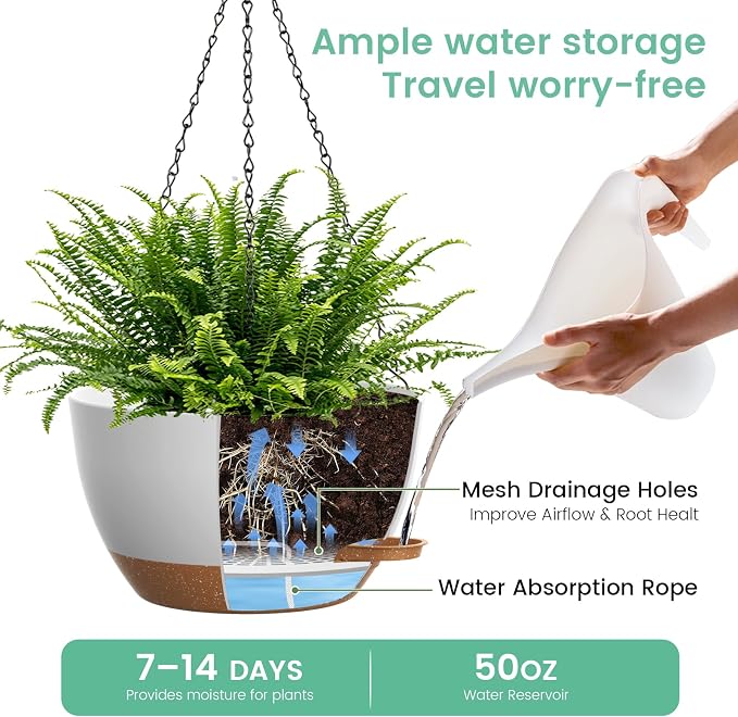 UOUZ 13 Inch 2 Pack Large Self Watering Hanging Planters - Image 3