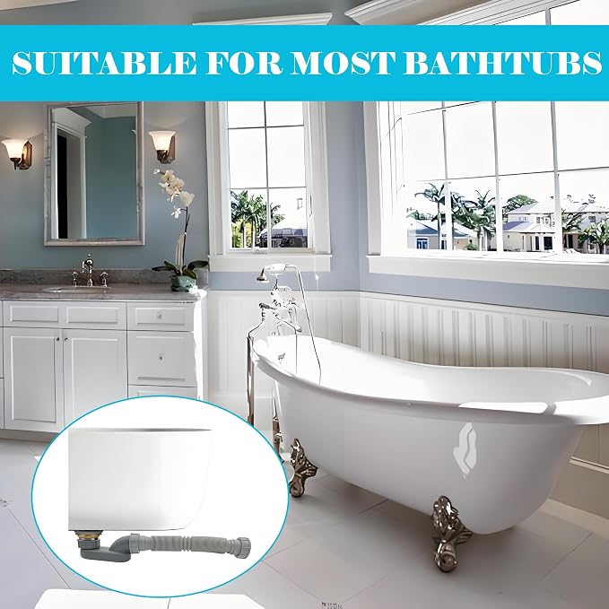 1 1/2 Inch Tub Drain Kit with Low Profile P Trap, Flexible Drain Pipe - Image 2